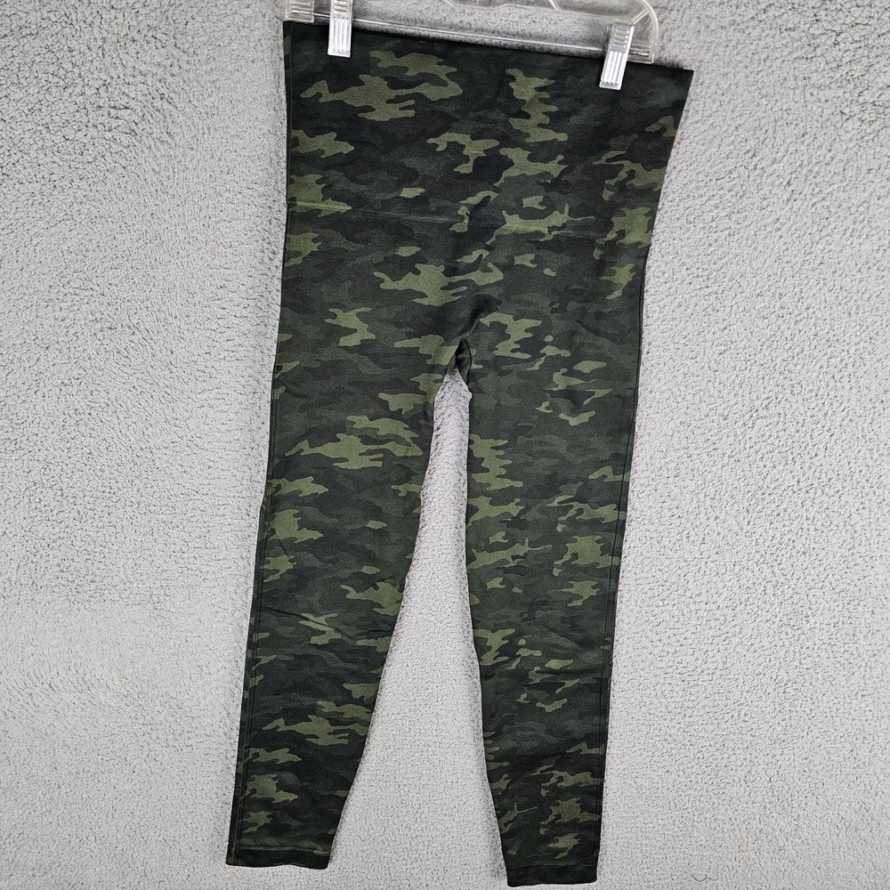 Spanx Leggings Women Large Green Look At Me Now Seamless Camo Ankle Pants